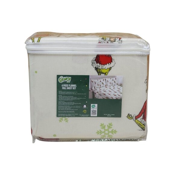 Dr Seuss The Grinch 4 Piece Flannel Full Double Sheet Set Cotton Comfortable - Picture 9 of 12